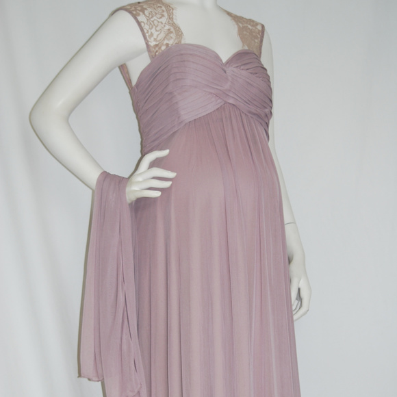 Long Mauve Lace Cutout Chiffon Maternity Dress NWT - Picture 4 of 10